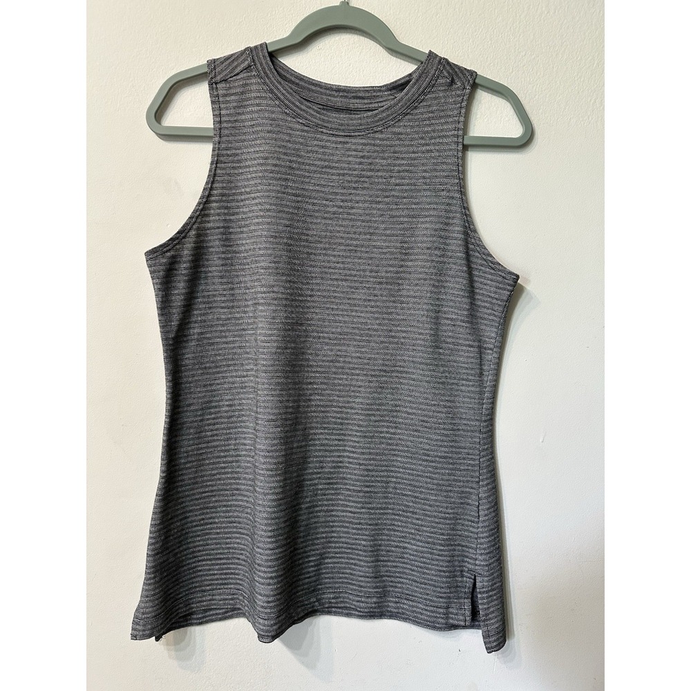 Athletic Works Women Medium 8-10 Tank Top High Neck Ribbed Micro Stripe Black